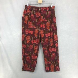 Vintage 1970's 60's Pants Psychedelic Wide-Leg Flare Lion Print Red 14 L M